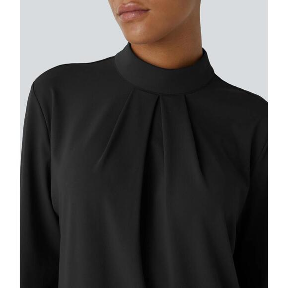 NWT Halara Stand Collar Back Long Sleeve Work Blouse Black M - Picture 7 of 13
